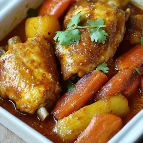 Coconut Harissa Curry Braised Chicken with Root Vegetables