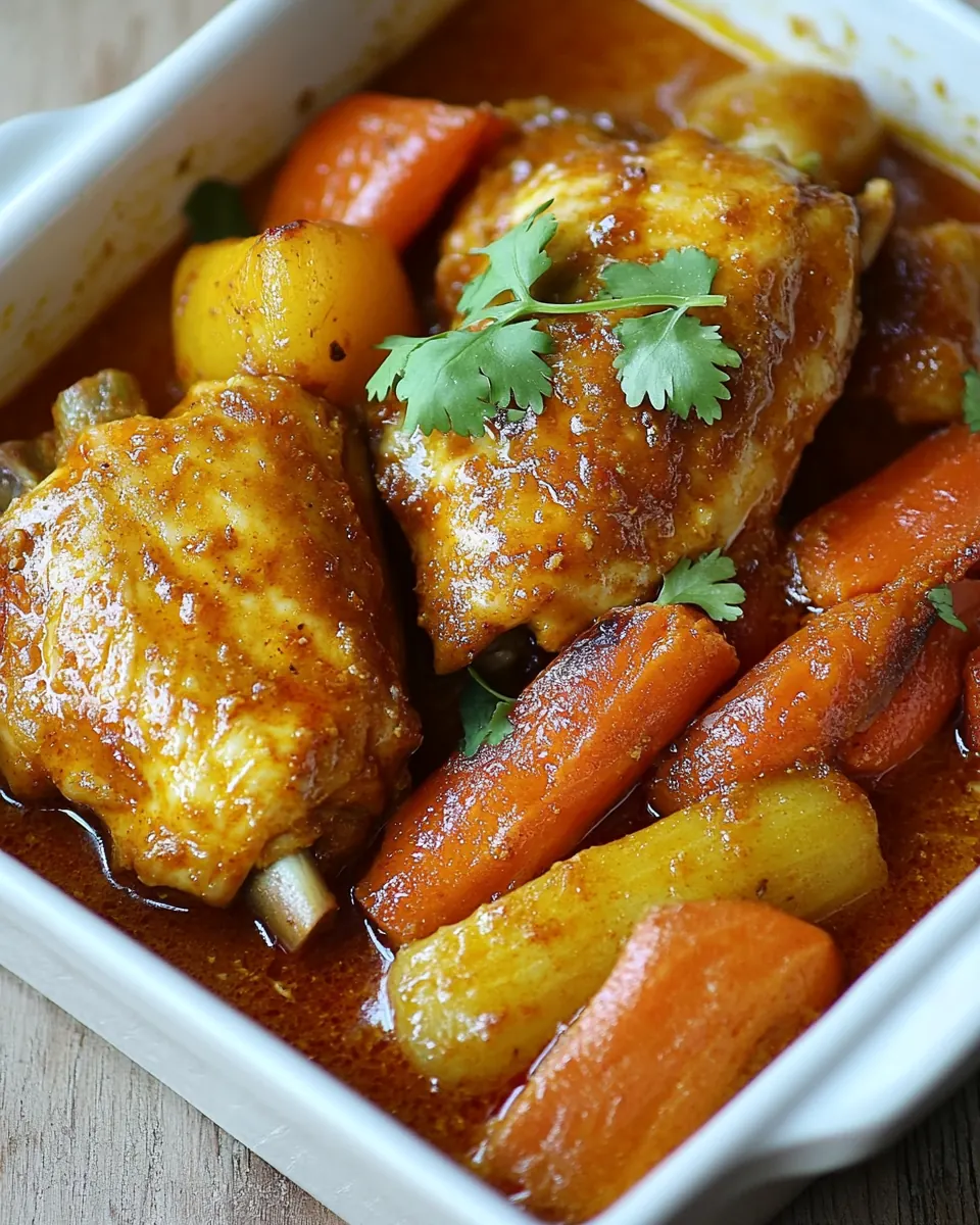 Coconut Harissa Curry Braised Chicken with Root Vegetables