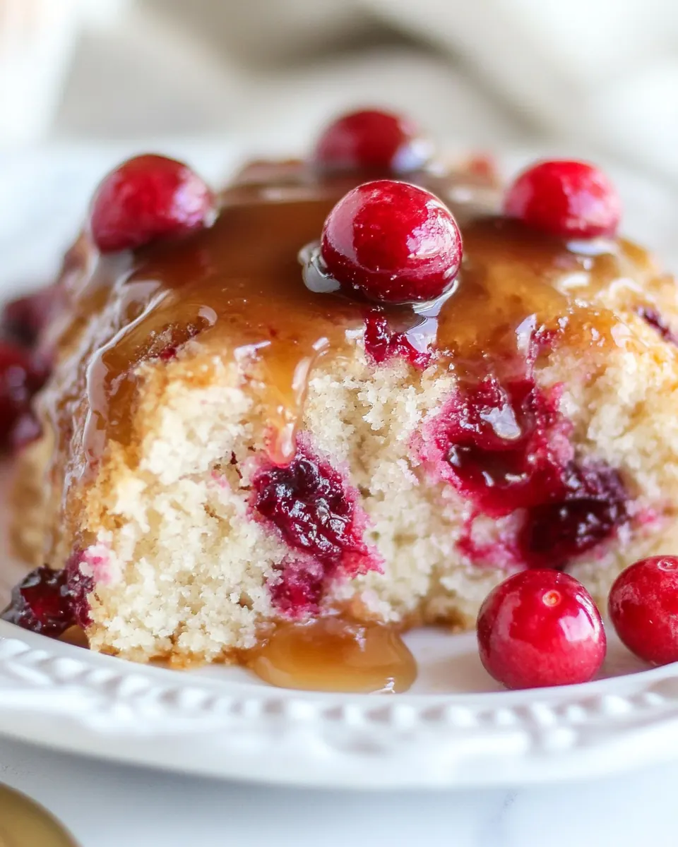 Cranberry Cake with Caramel Sauce