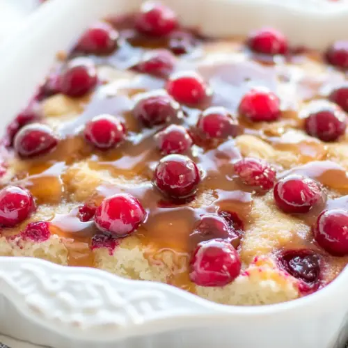 Cranberry Cake with Caramel Sauce