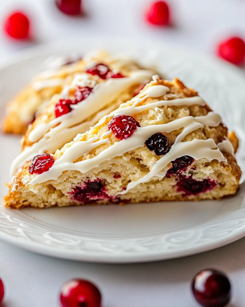 Cranberry Orange Scones with Vanilla Cream Glaze
