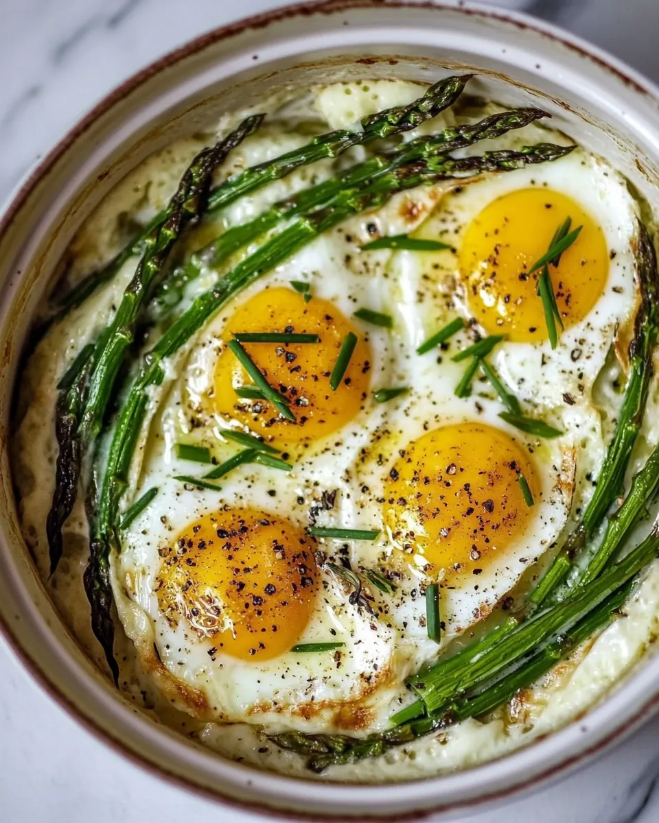 Cream Baked Eggs with Asparagus