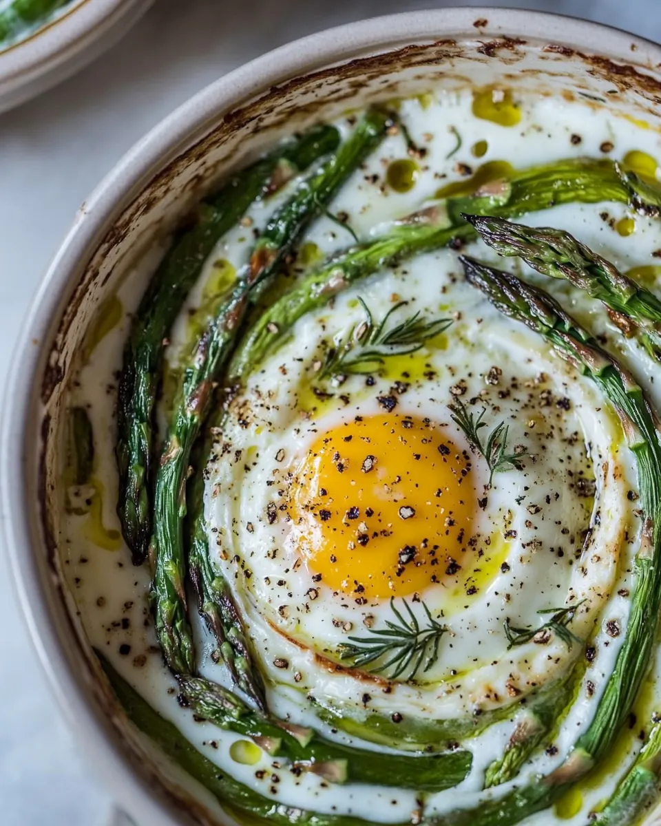 Cream Baked Eggs with Asparagus