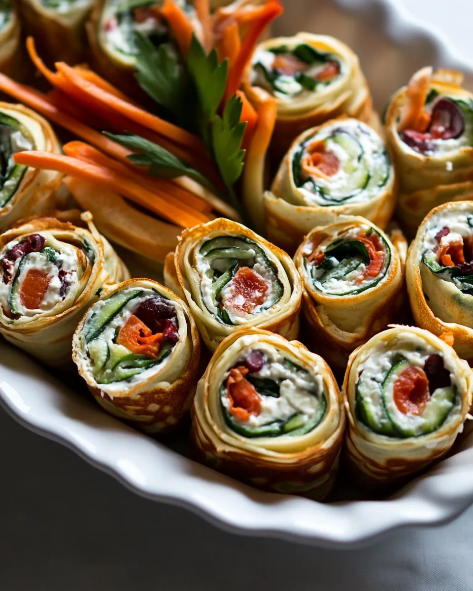 Cream Cheese Roll Ups with Crepes and Vegetables