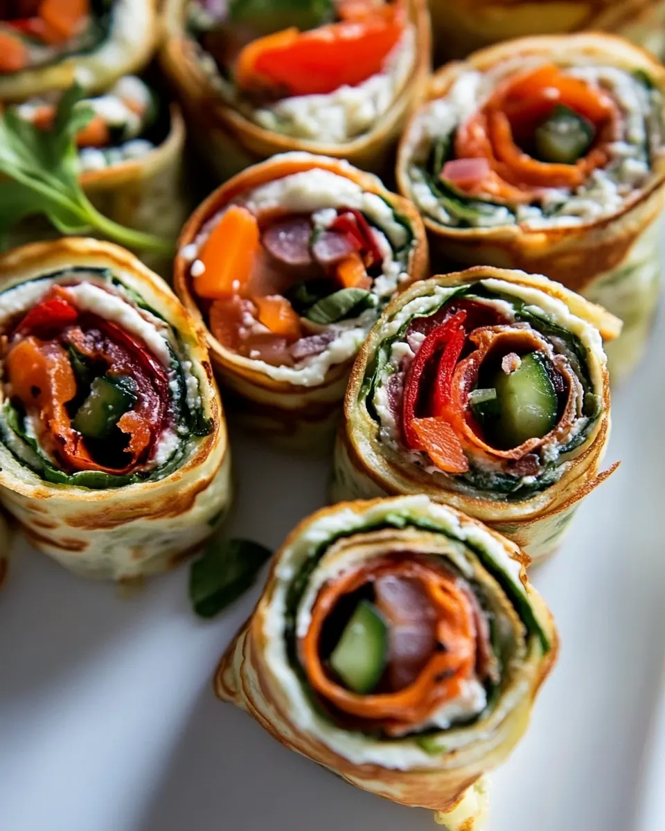 Cream Cheese Roll Ups with Crepes and Vegetables