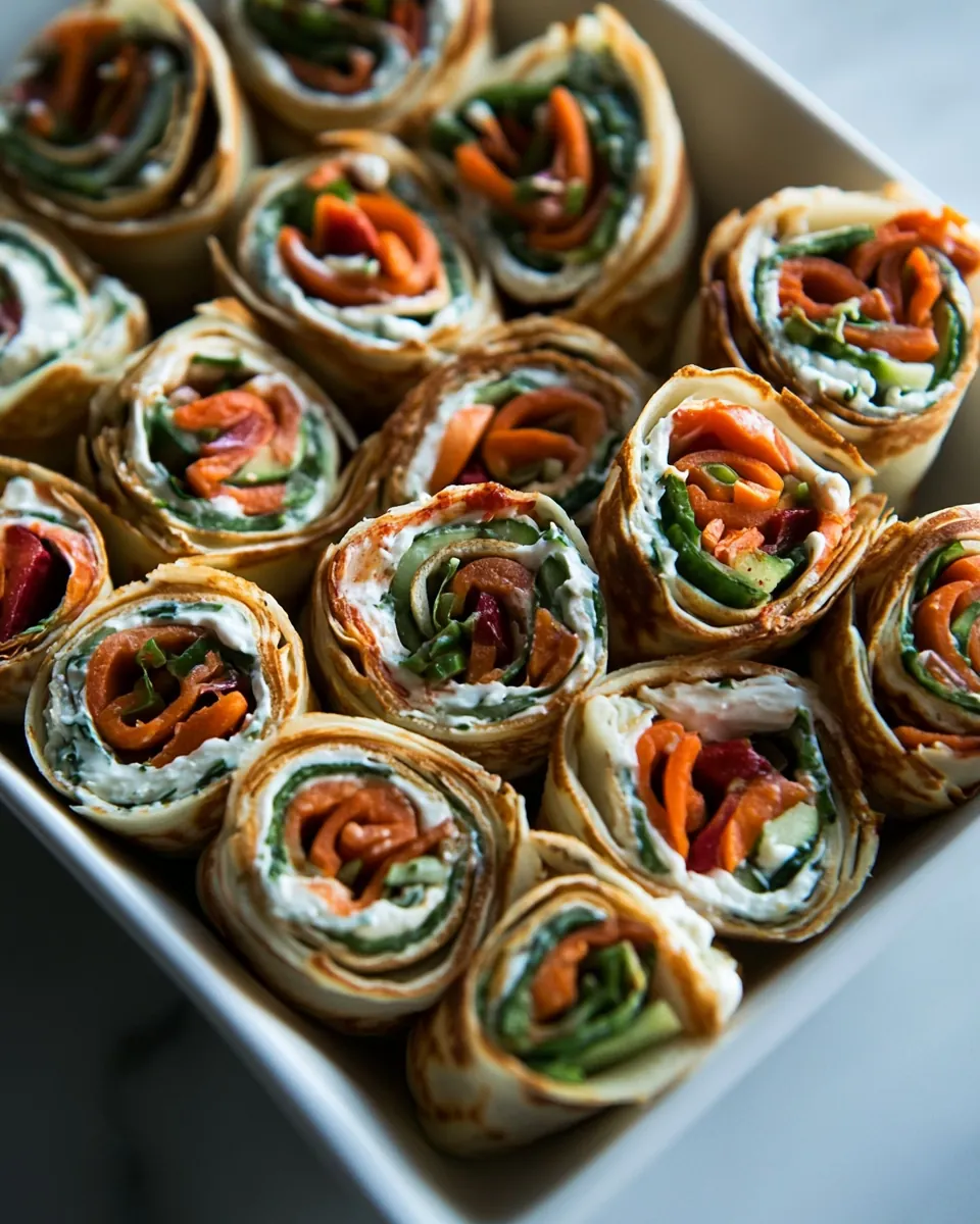Cream Cheese Roll Ups with Crepes and Vegetables