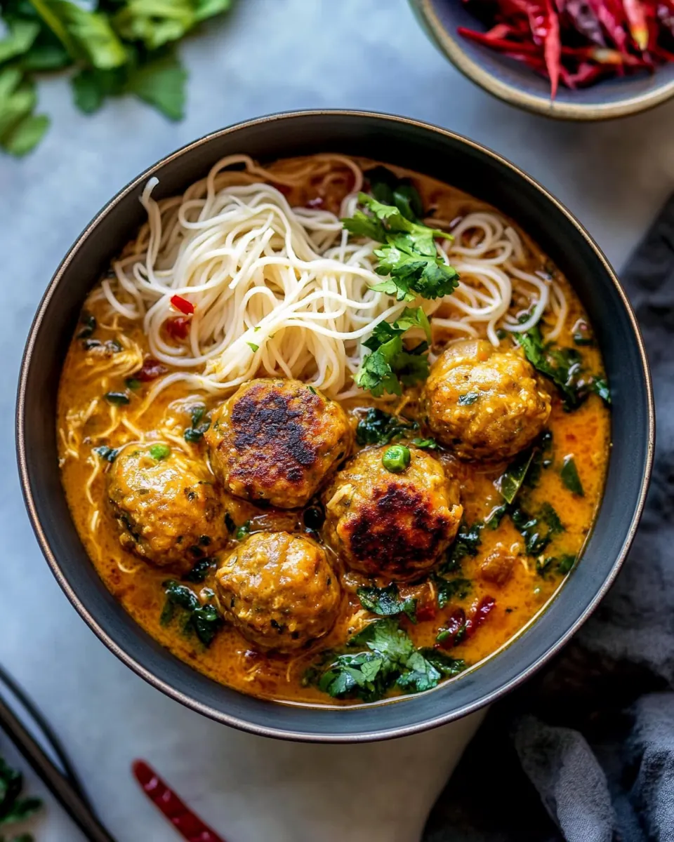 Creamy Coconut Chicken Meatball and Noodle Curry