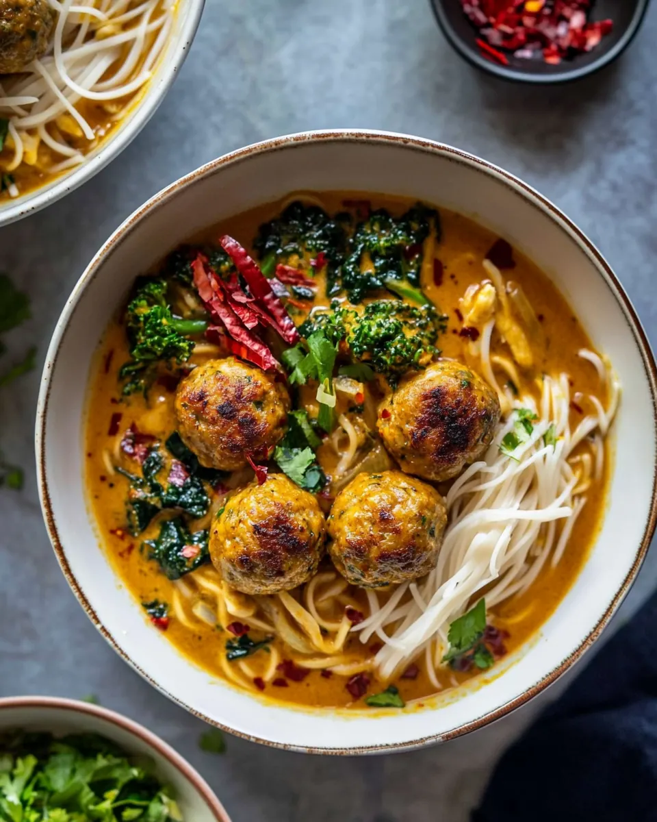 Creamy Coconut Chicken Meatball and Noodle Curry