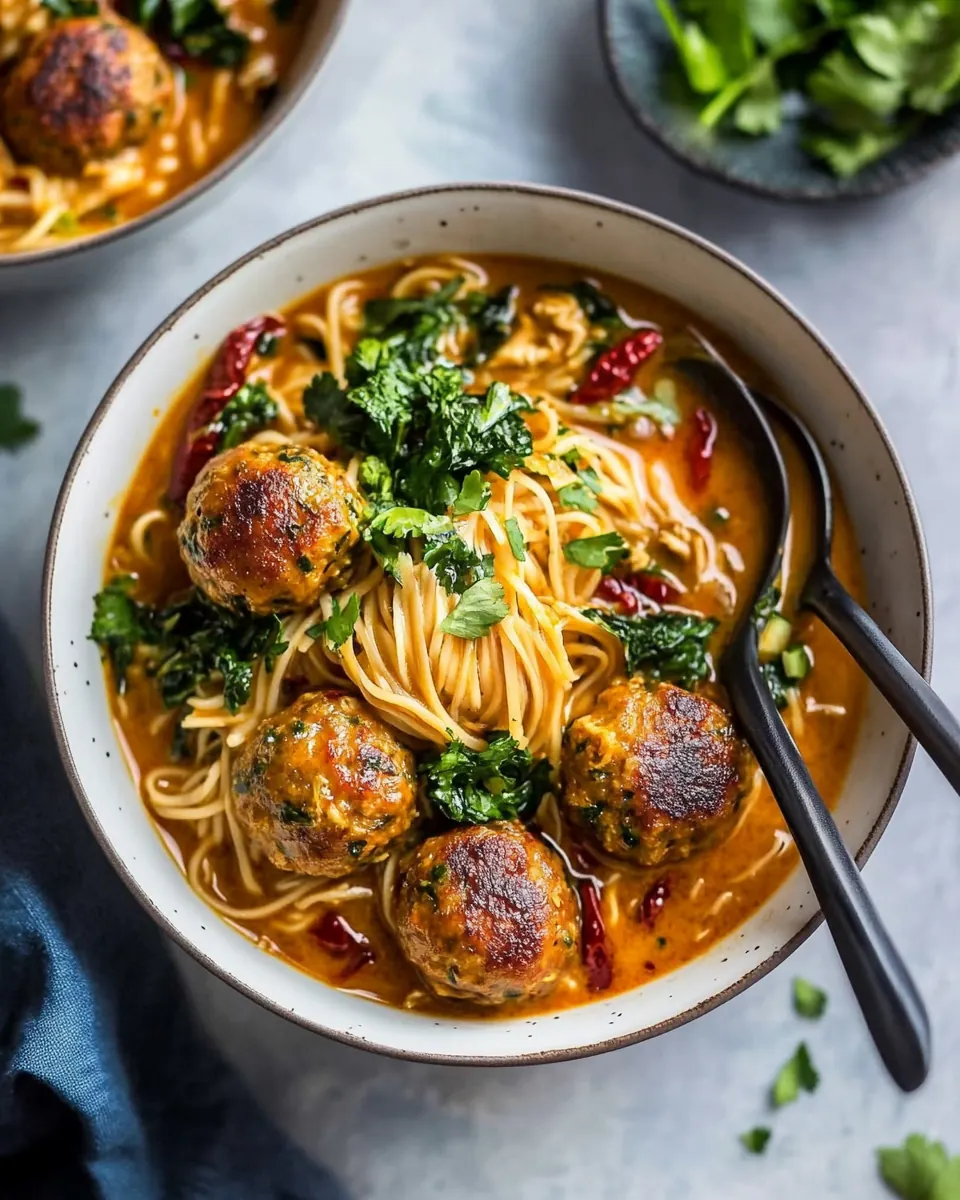 Creamy Coconut Chicken Meatball and Noodle Curry