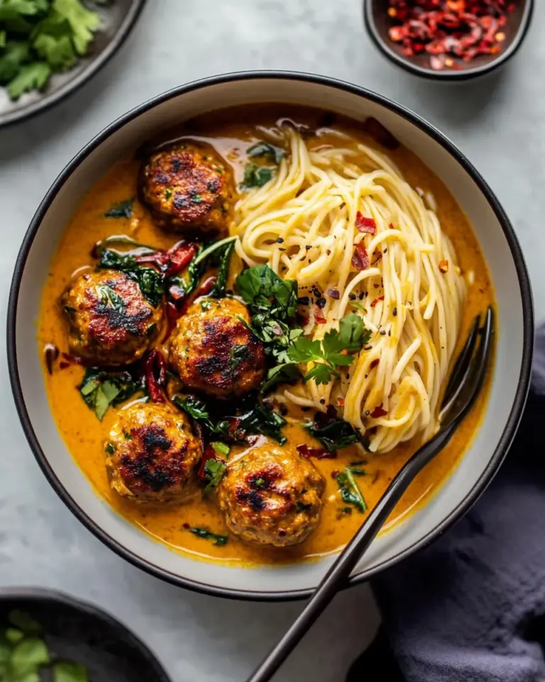 Creamy Coconut Chicken Meatball and Noodle Curry
