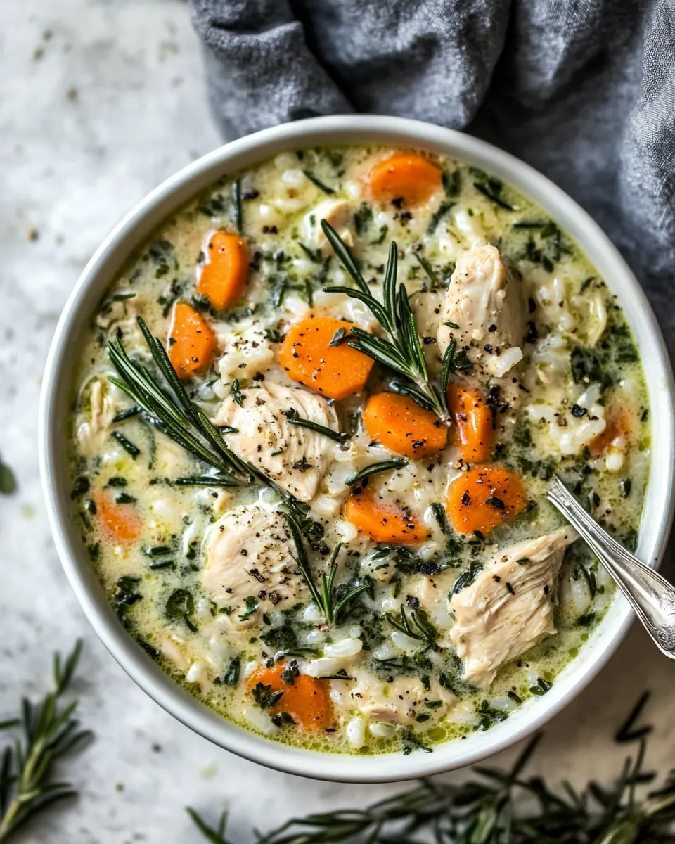 Creamy Rosemary Chicken Soup with Rice