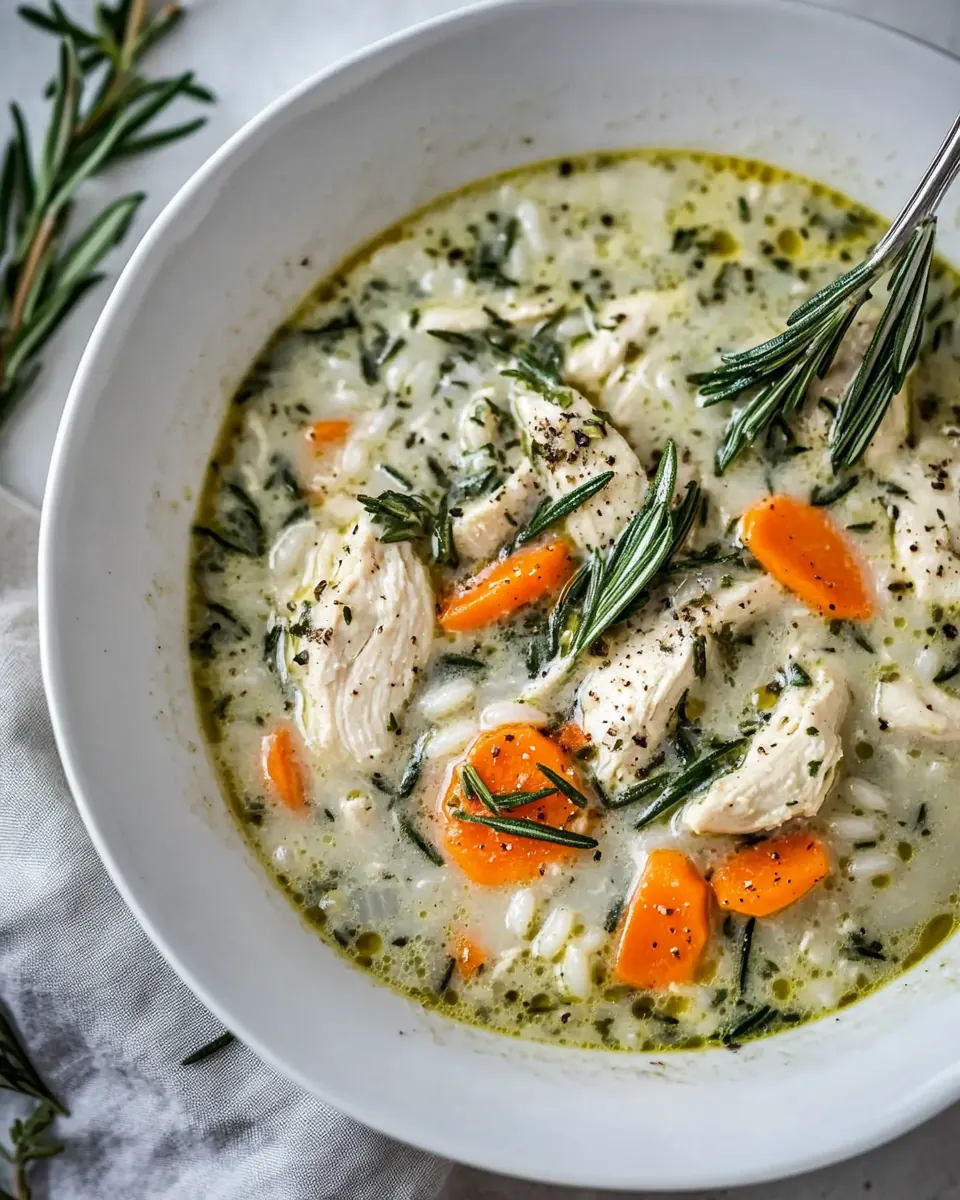 Creamy Rosemary Chicken Soup with Rice