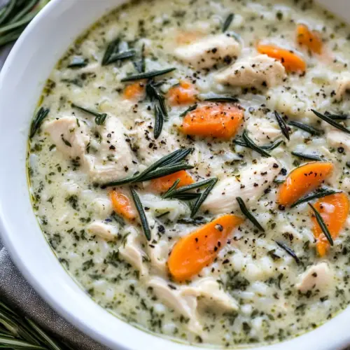 Creamy Rosemary Chicken Soup with Rice