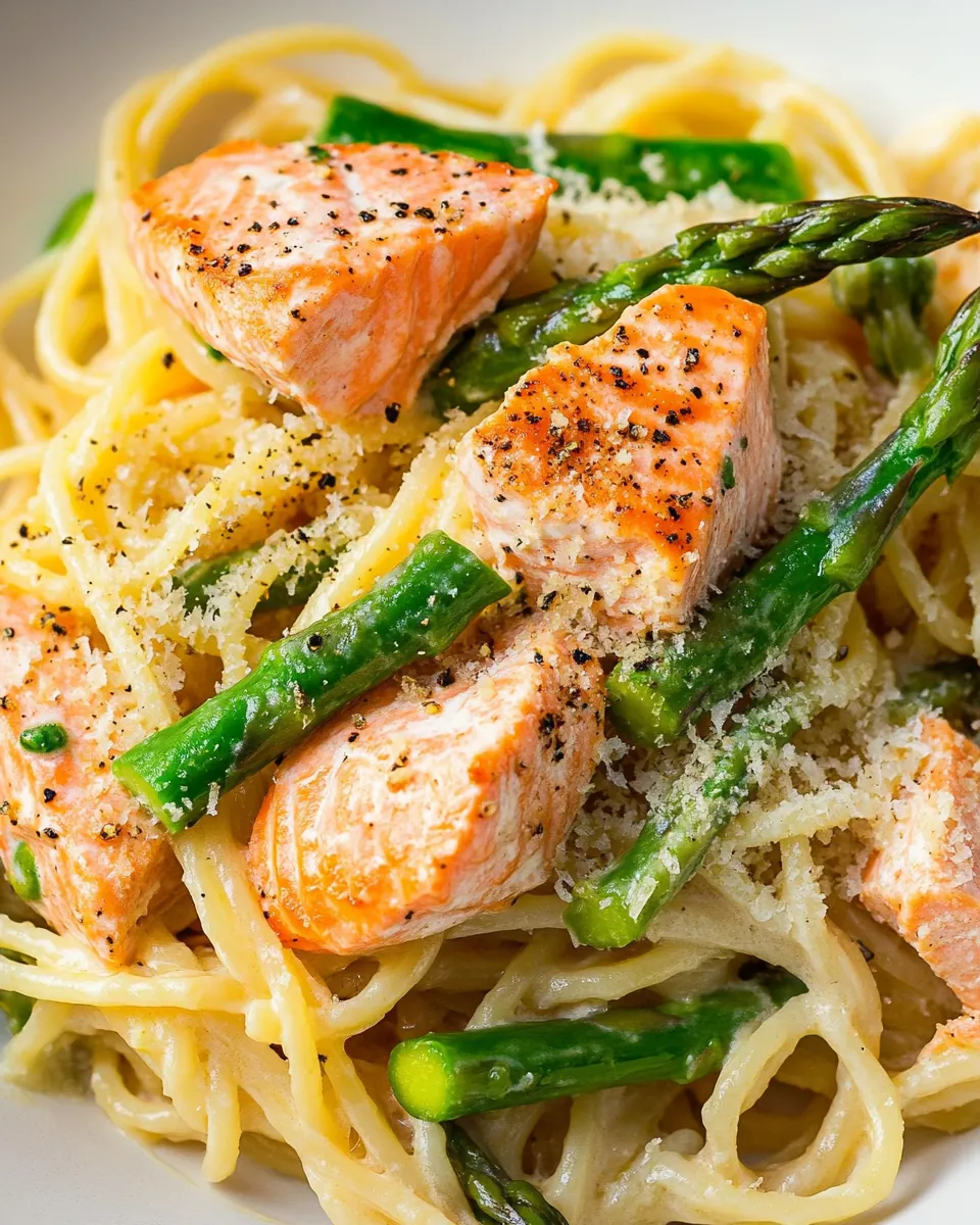 Creamy Salmon and Asparagus Pasta