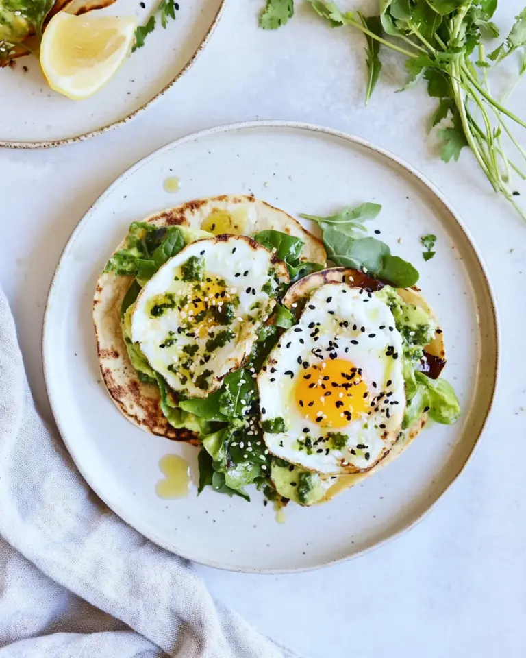 Crispy Egg Tostadas with Lemon Greens and Toasted Sesame Oil