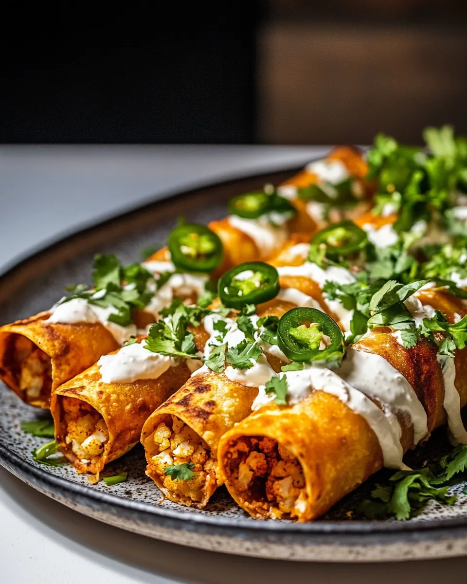Crispy Jalapeño Cream Cheese Buffalo Cauliflower Taquitos