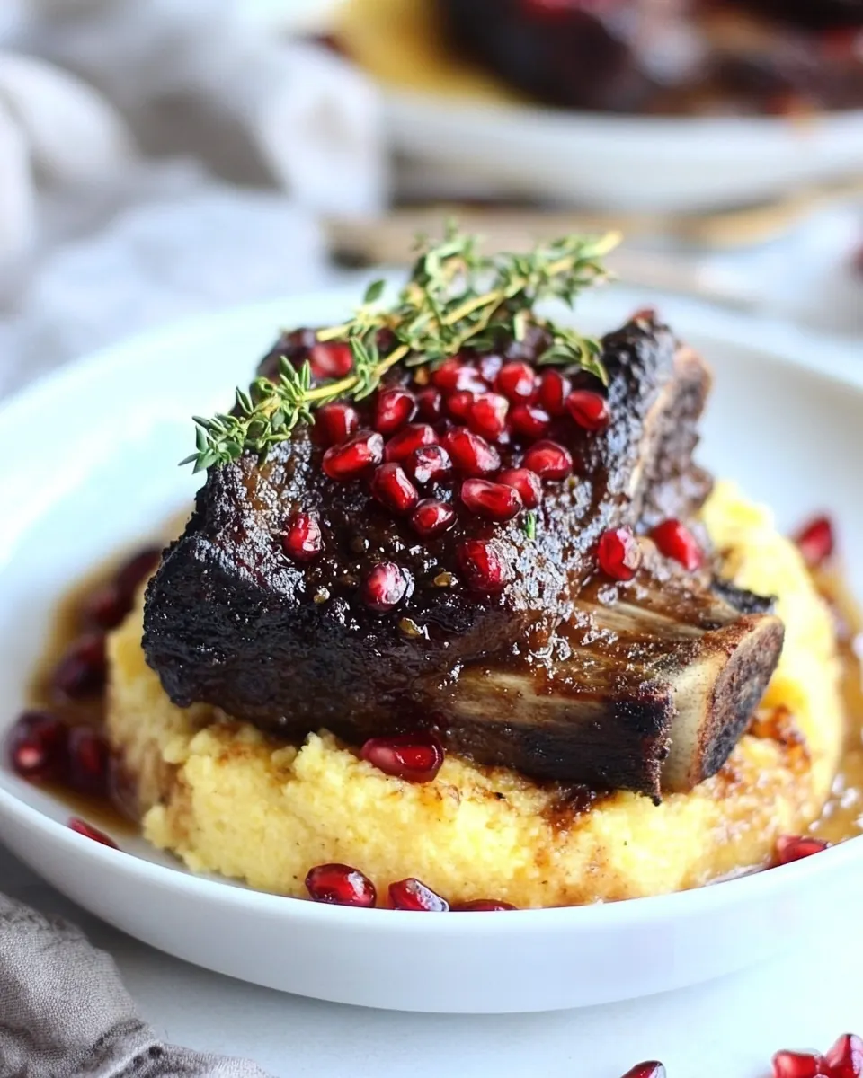 Crockpot Sweet and Sour Pomegranate Short Ribs with Creamy Polenta
