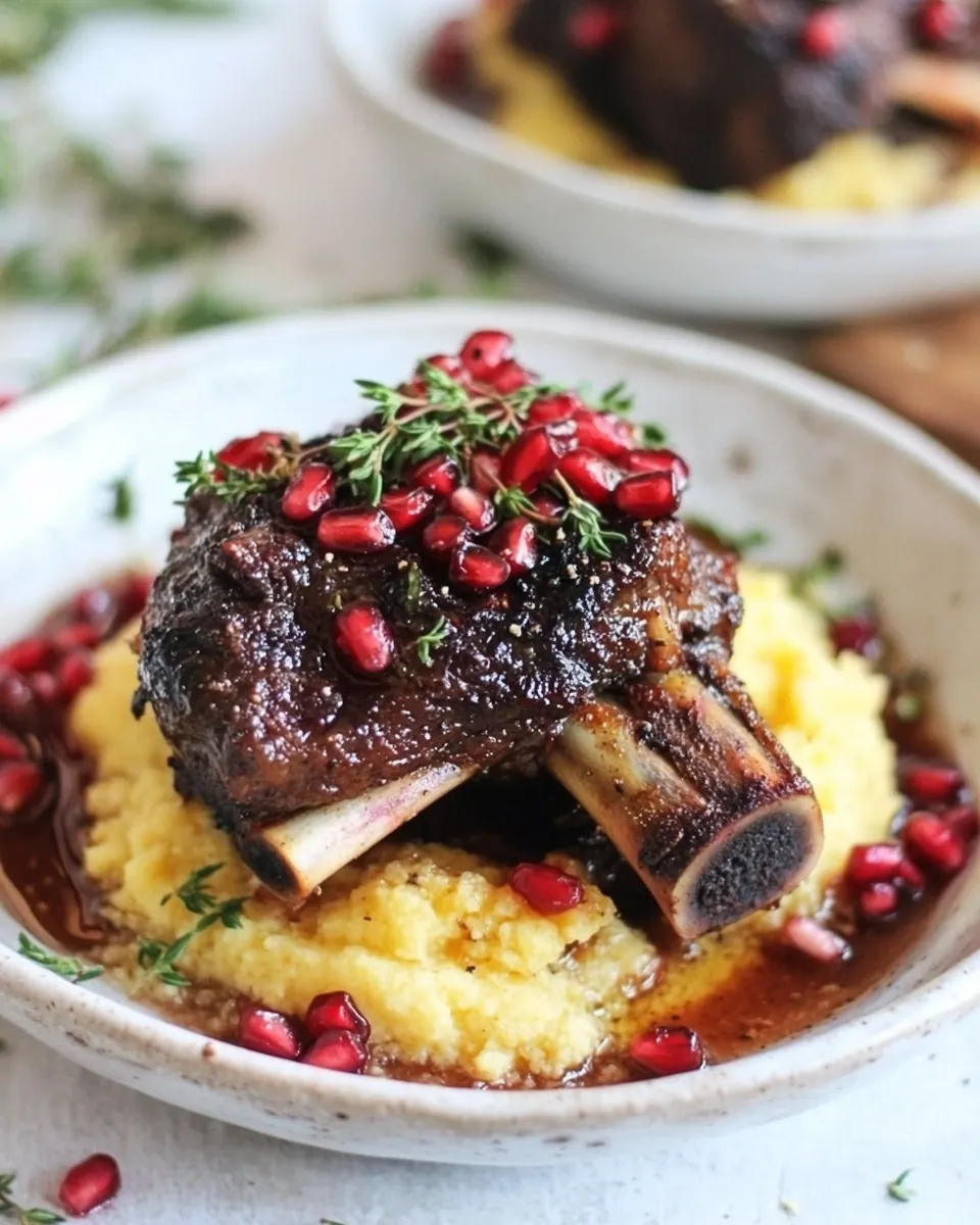 Crockpot Sweet and Sour Pomegranate Short Ribs with Creamy Polenta