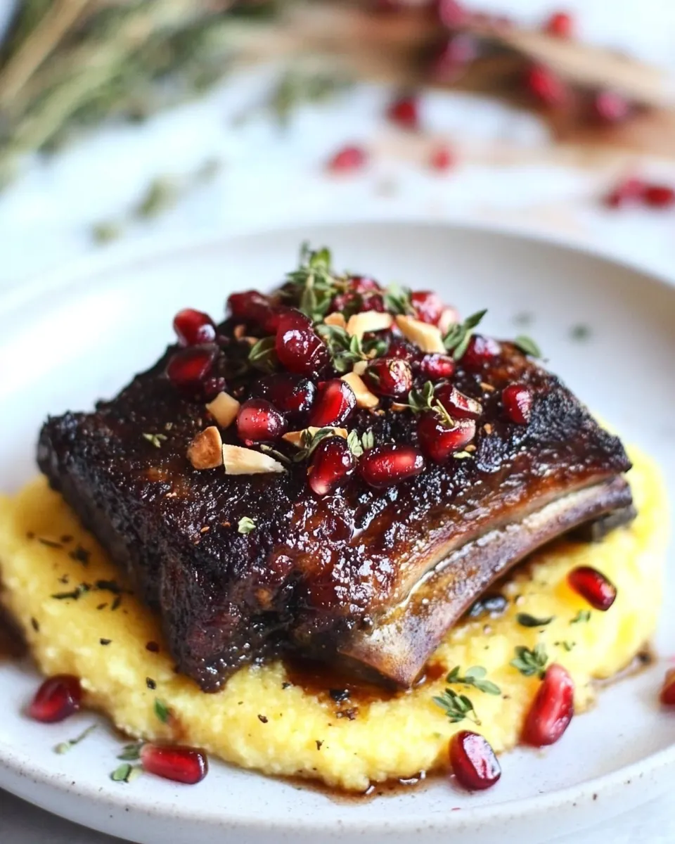 Crockpot Sweet and Sour Pomegranate Short Ribs with Creamy Polenta