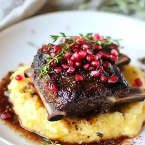 Crockpot Sweet and Sour Pomegranate Short Ribs with Creamy Polenta