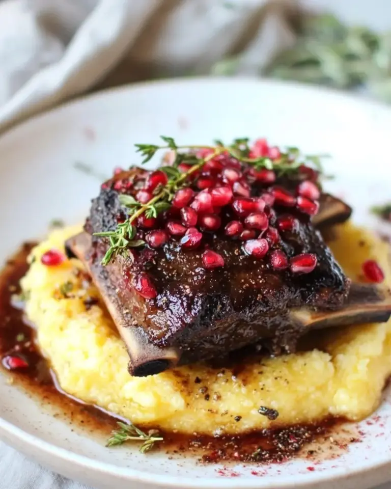 Crockpot Sweet and Sour Pomegranate Short Ribs with Creamy Polenta
