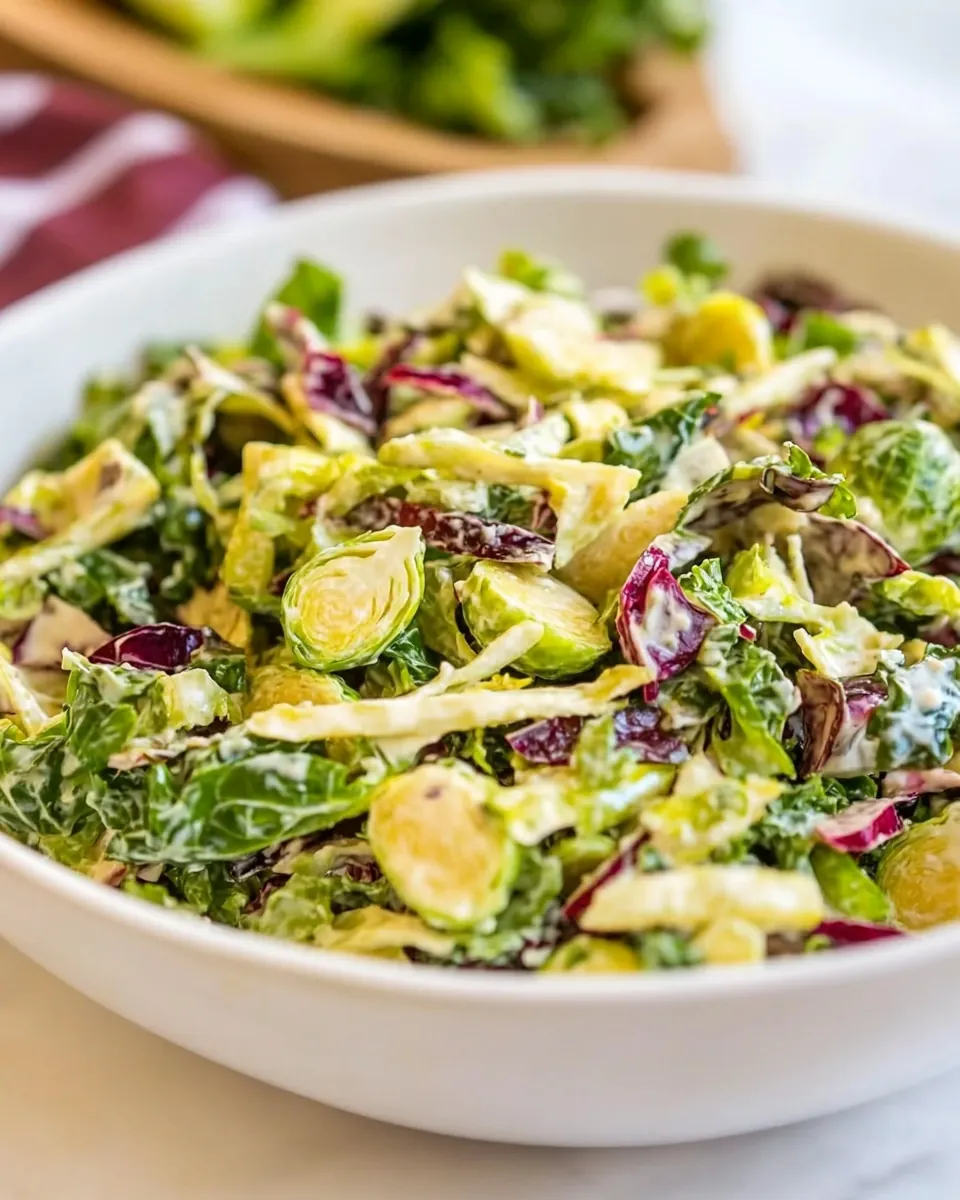 Crunchy Kale and Brussels Sprout Salad with Creamy Dijon Dressing