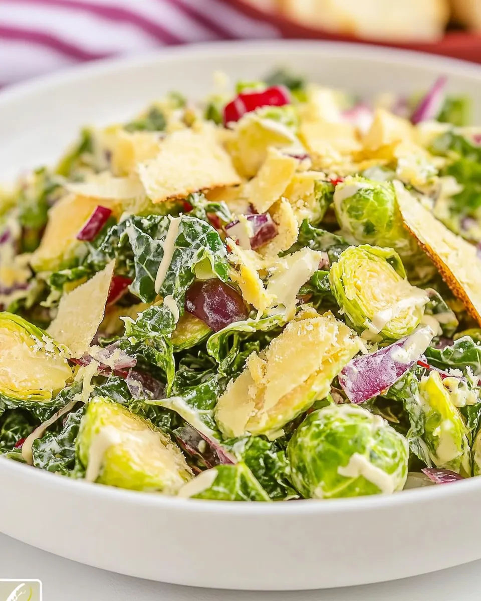 Crunchy Kale and Brussels Sprout Salad with Creamy Dijon Dressing