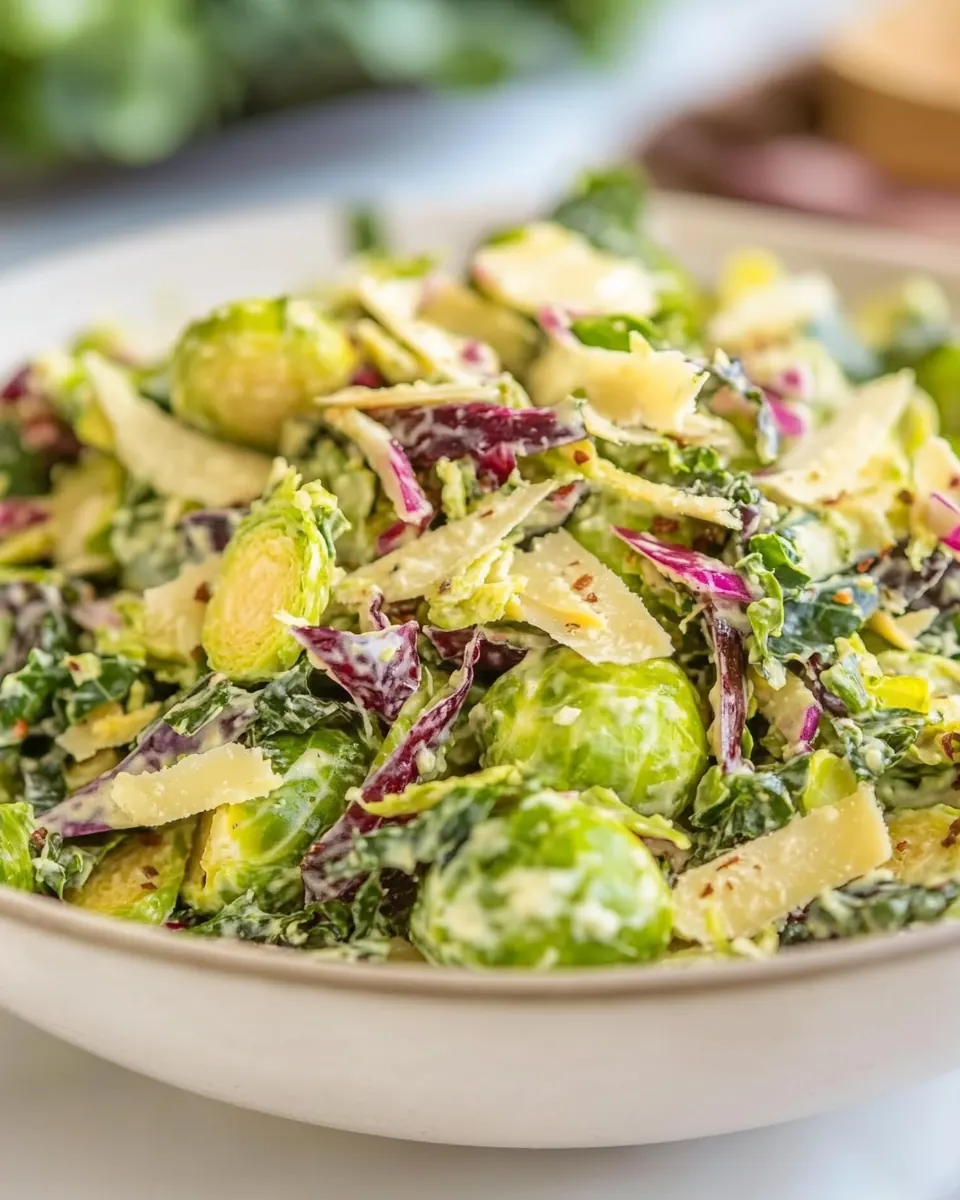 Crunchy Kale and Brussels Sprout Salad with Creamy Dijon Dressing