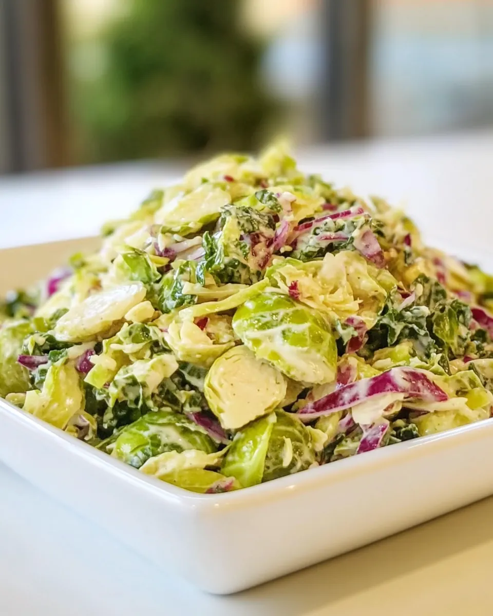 Crunchy Kale and Brussels Sprout Salad with Creamy Dijon Dressing