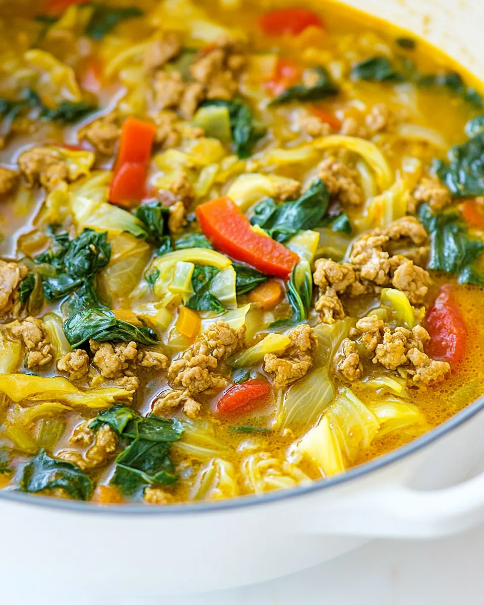 Curry Ground Turkey Cabbage Soup