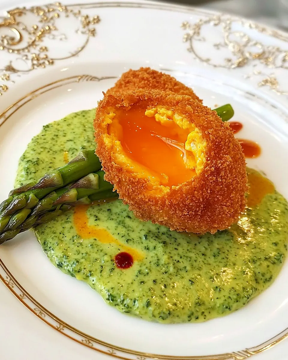 Deep Fried Eggs with Asparagus Sauce