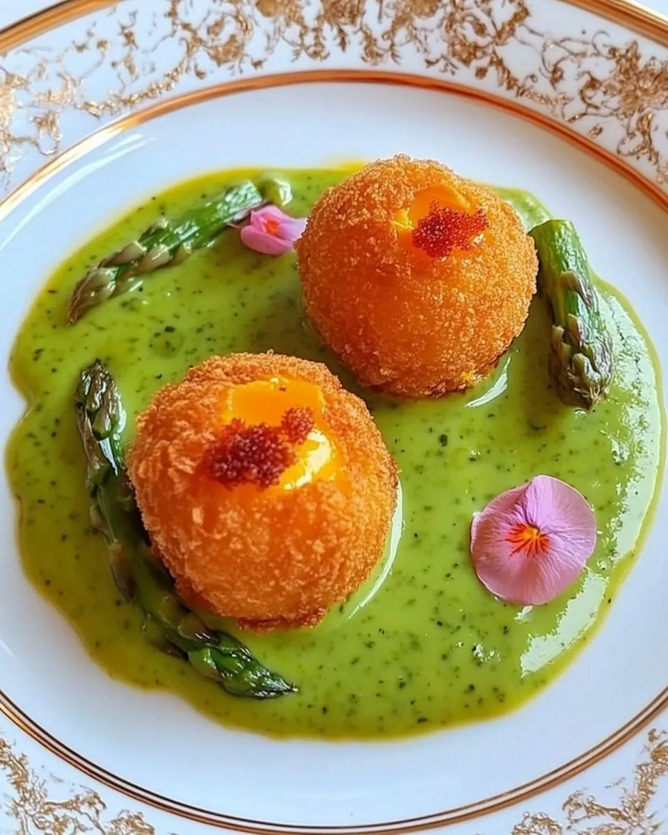 Deep Fried Eggs with Asparagus Sauce