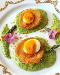 Deep Fried Eggs with Asparagus Sauce
