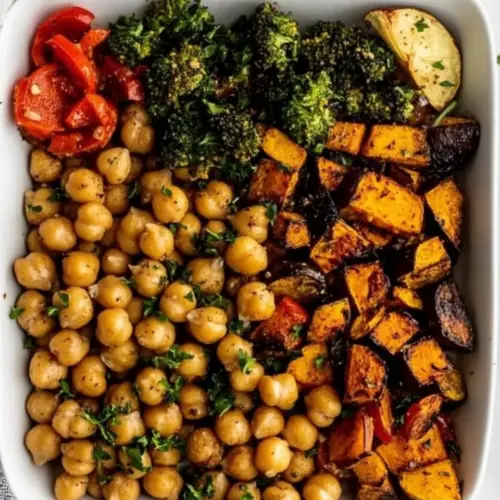 Dijon Garlic Sheet Pan Veggies Chickpeas