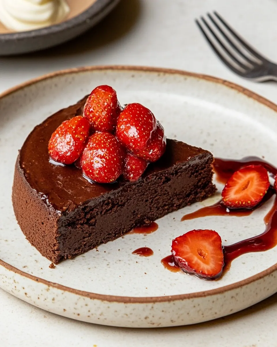 Edd Kimber’s Flourless Chocolate Cake with Roasted Strawberries