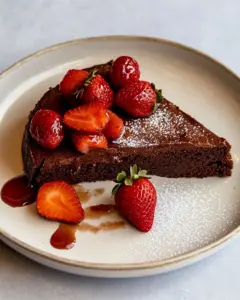 Edd Kimber’s Flourless Chocolate Cake with Roasted Strawberries