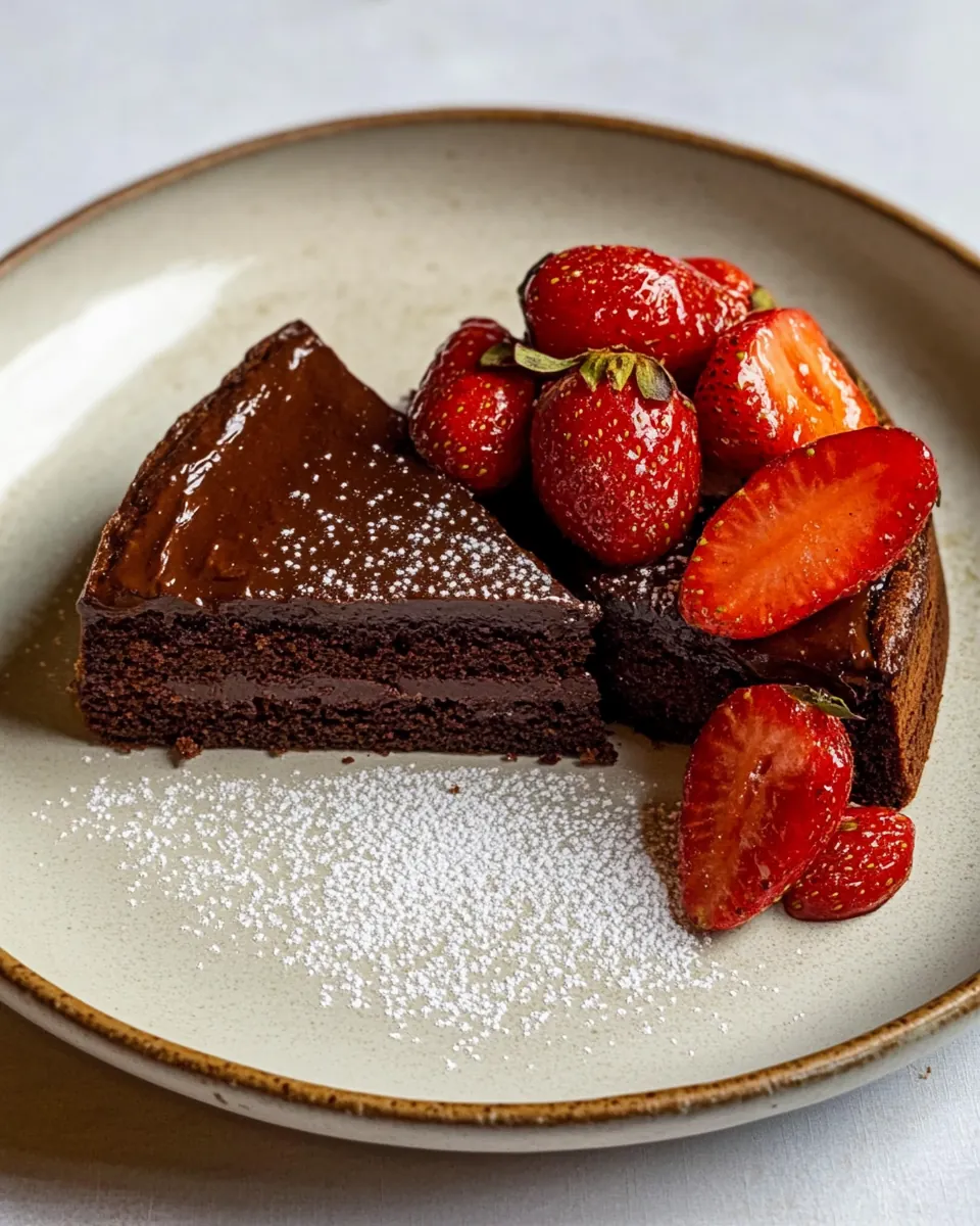 Edd Kimber’s Flourless Chocolate Cake with Roasted Strawberries