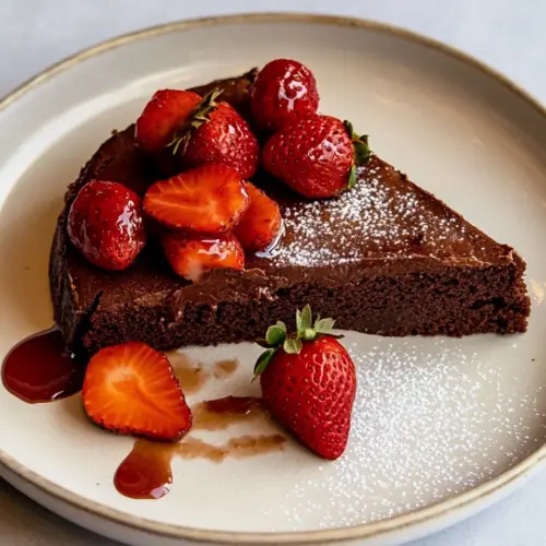 Edd Kimber’s Flourless Chocolate Cake with Roasted Strawberries