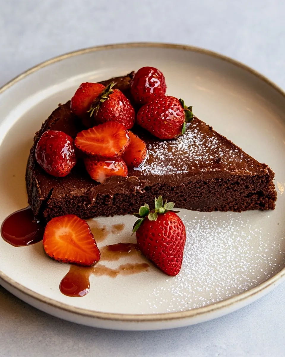 Edd Kimber’s Flourless Chocolate Cake with Roasted Strawberries