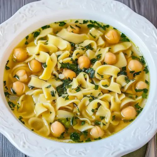 Egg Noodles and Chickpea Soup