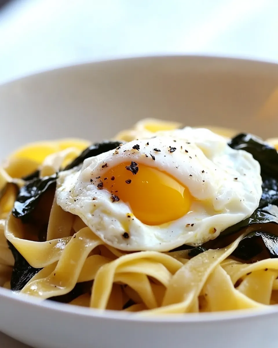 Fettuccini with Winter Greens and Poached Egg