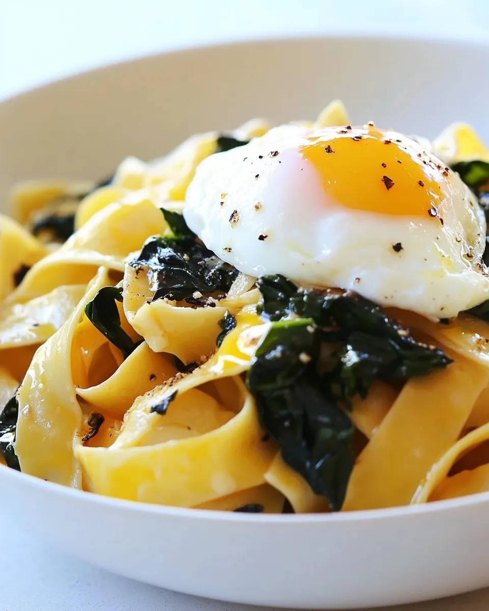 Fettuccini with Winter Greens and Poached Egg