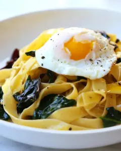 Fettuccini with Winter Greens and Poached Egg
