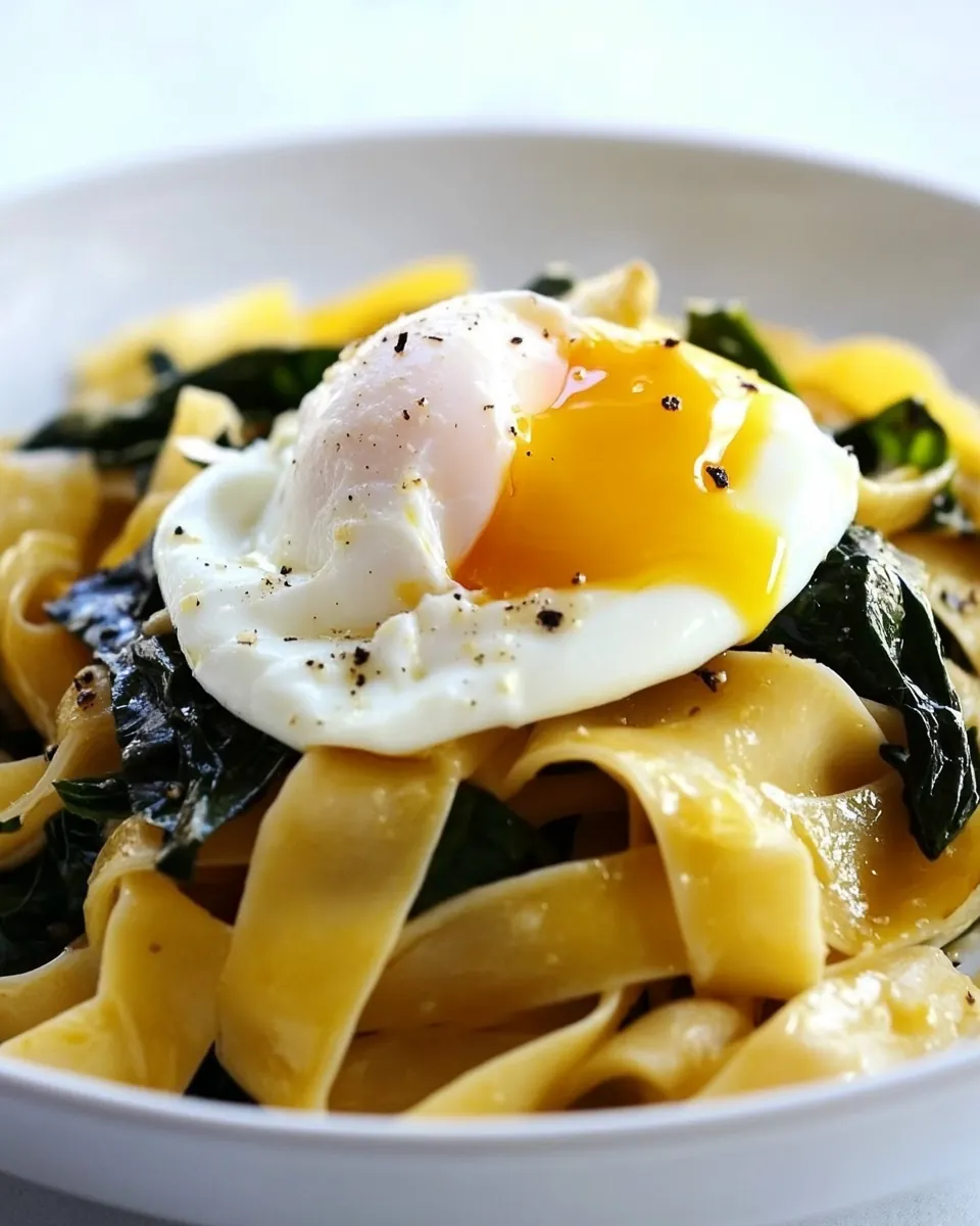 Fettuccini with Winter Greens and Poached Egg