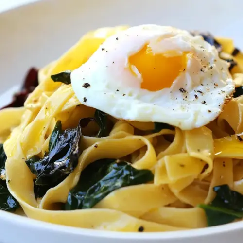 Fettuccini with Winter Greens and Poached Egg