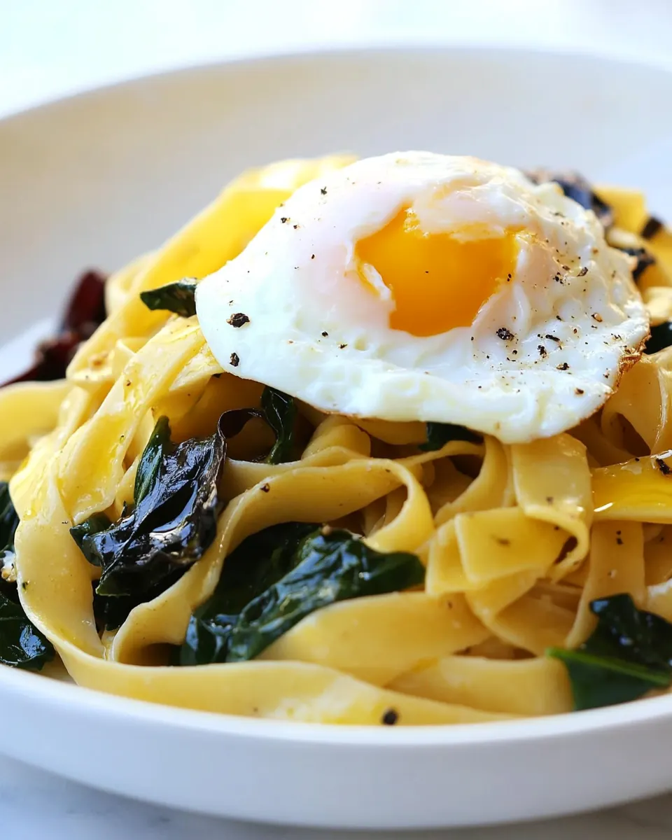 Fettuccini with Winter Greens and Poached Egg