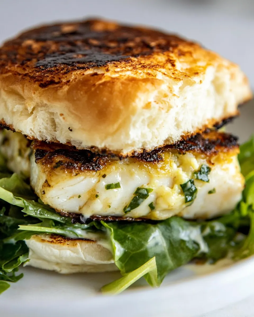 Fish Burger with Charred Lettuce and Tarragon Mayo