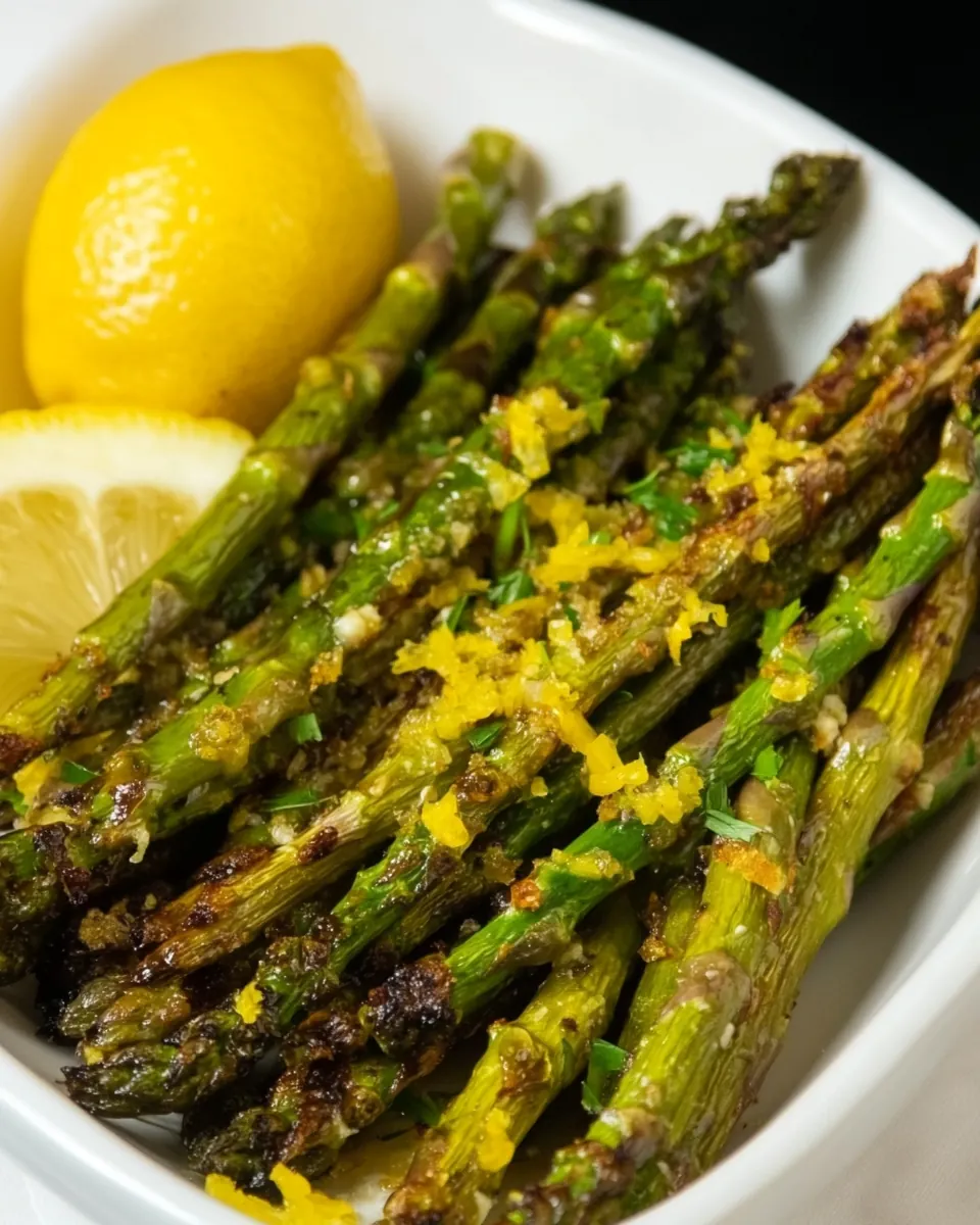Fried Asparagus Tips with Lemon Juice and Lemon Zest