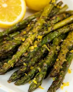 Fried Asparagus Tips with Lemon Juice and Lemon Zest