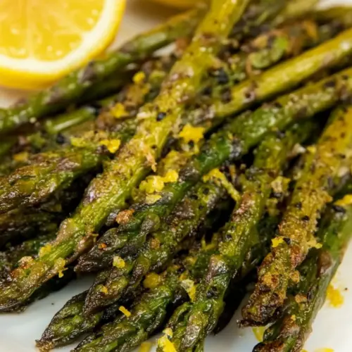 Fried Asparagus Tips with Lemon Juice and Lemon Zest